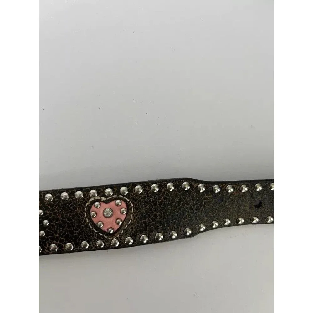 Nocona Western‎ Girls Youth Belt Studded Pink Cross Hearts Brown Leather Size 20